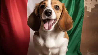um-cao-com-uma-bandeira-verde-e-branca-atras-dele-buon-ferragostos-fundo